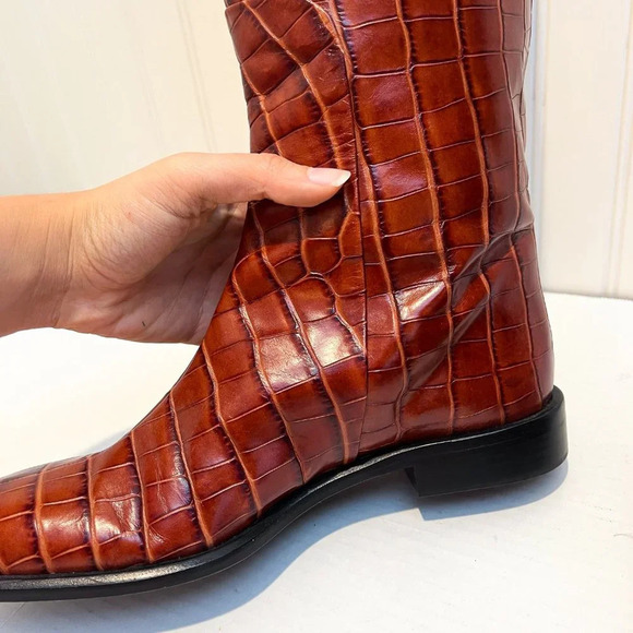 RARE Brock Collection Croc-Effect Cognac Leather Western Designer Riding Boots - Picture 6 of 12